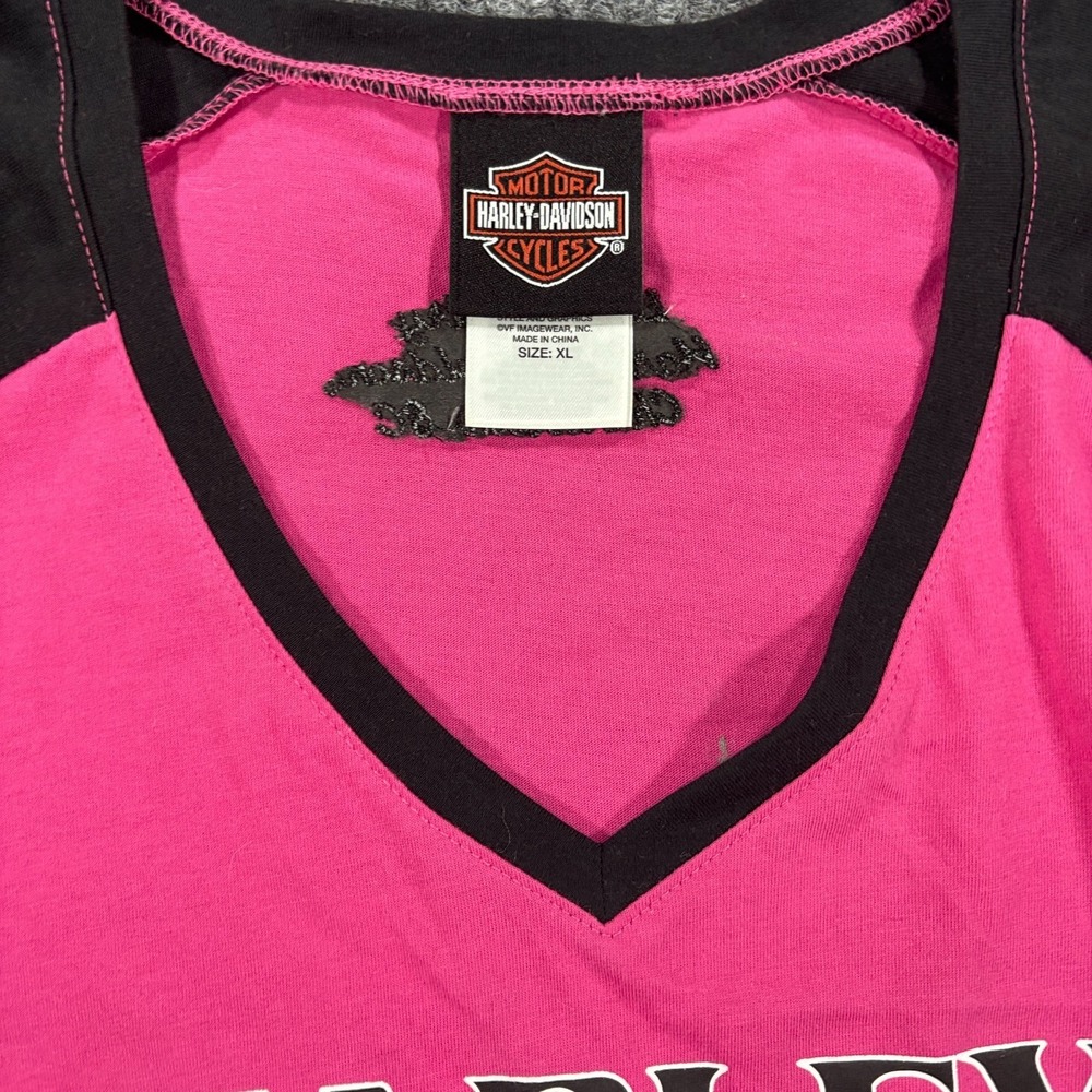 Harley Davidson Baseball T V Neck Shirt Women XL Pink Embroidered Charleston SC - Picture 5 of 13